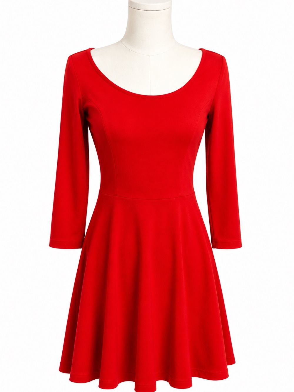 H&M Red Long Sleeve Scoop Neck Fit & Flare Dress